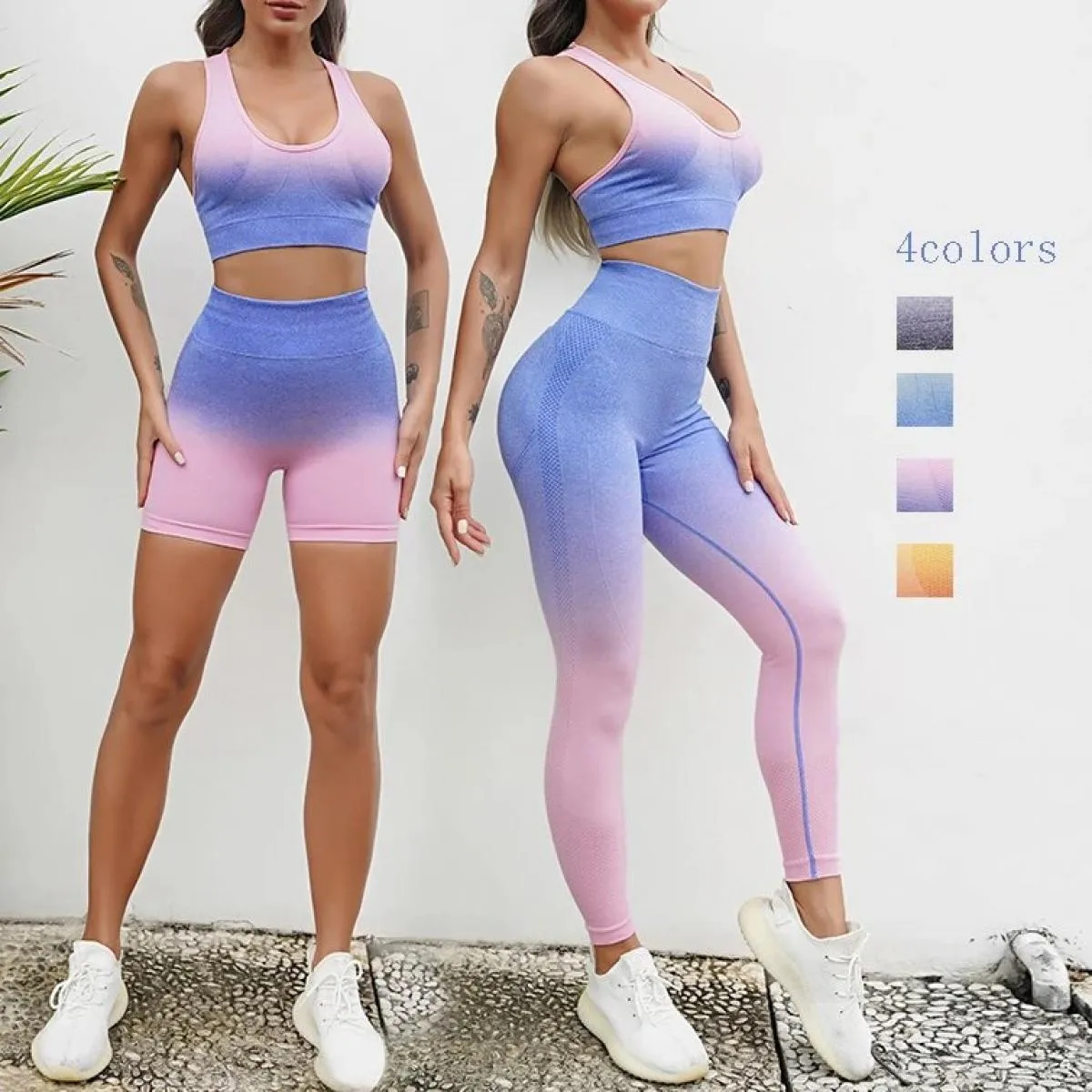 Set di yoga tinti in cravatta senza cuciture Sport Fitness Vita alta Pantaloni di sollevamento dell'anca Pantaloncini + gilet Ab