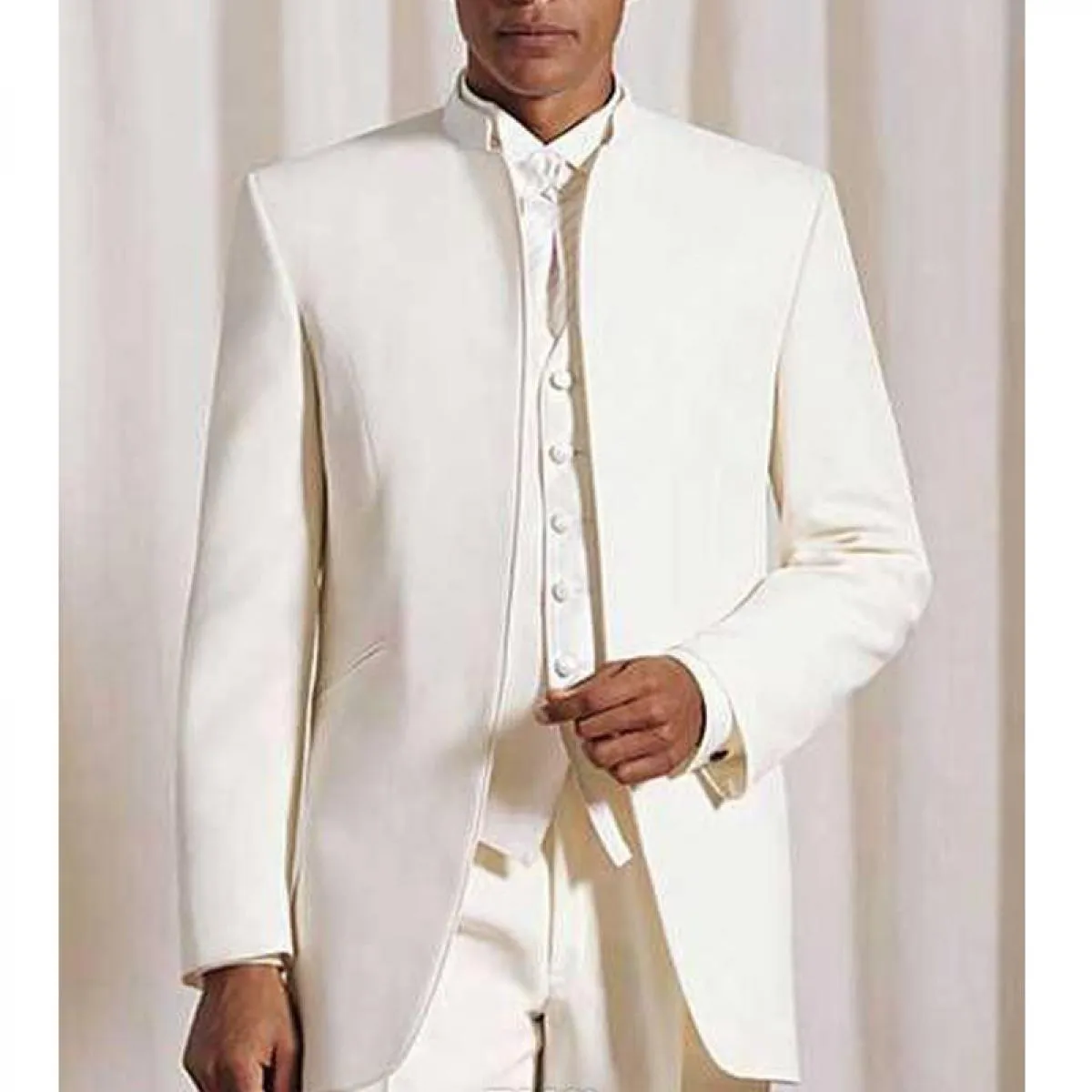 Smoking lunghi da sposo per matrimonio con colletto alla coreana 3 pezzi tunica da uomo abiti set giacca pantaloni gilet nuovo s