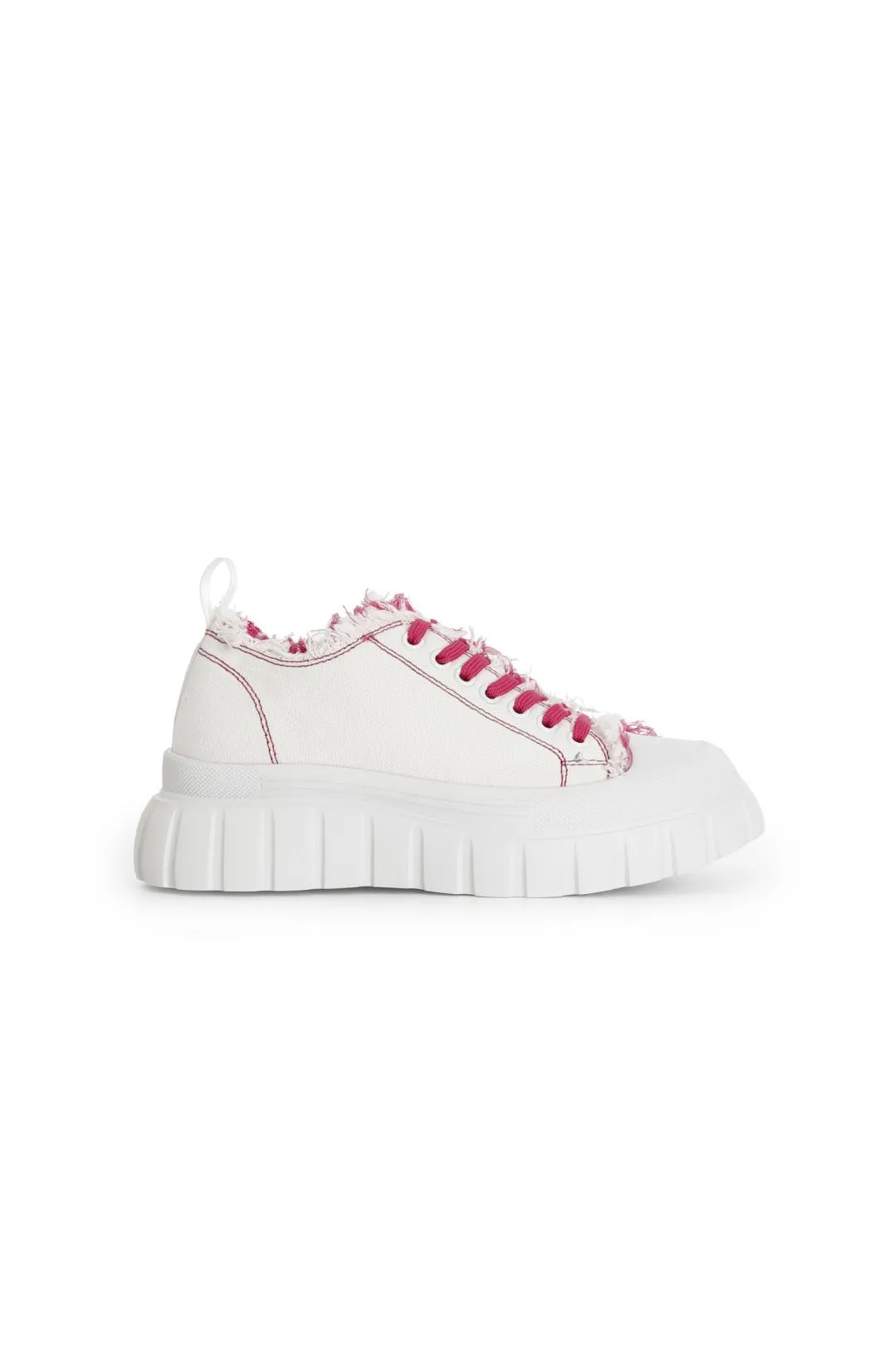 sneakers in tessuto sfrangiato e cuciture a contrasto bianco/fuxia
