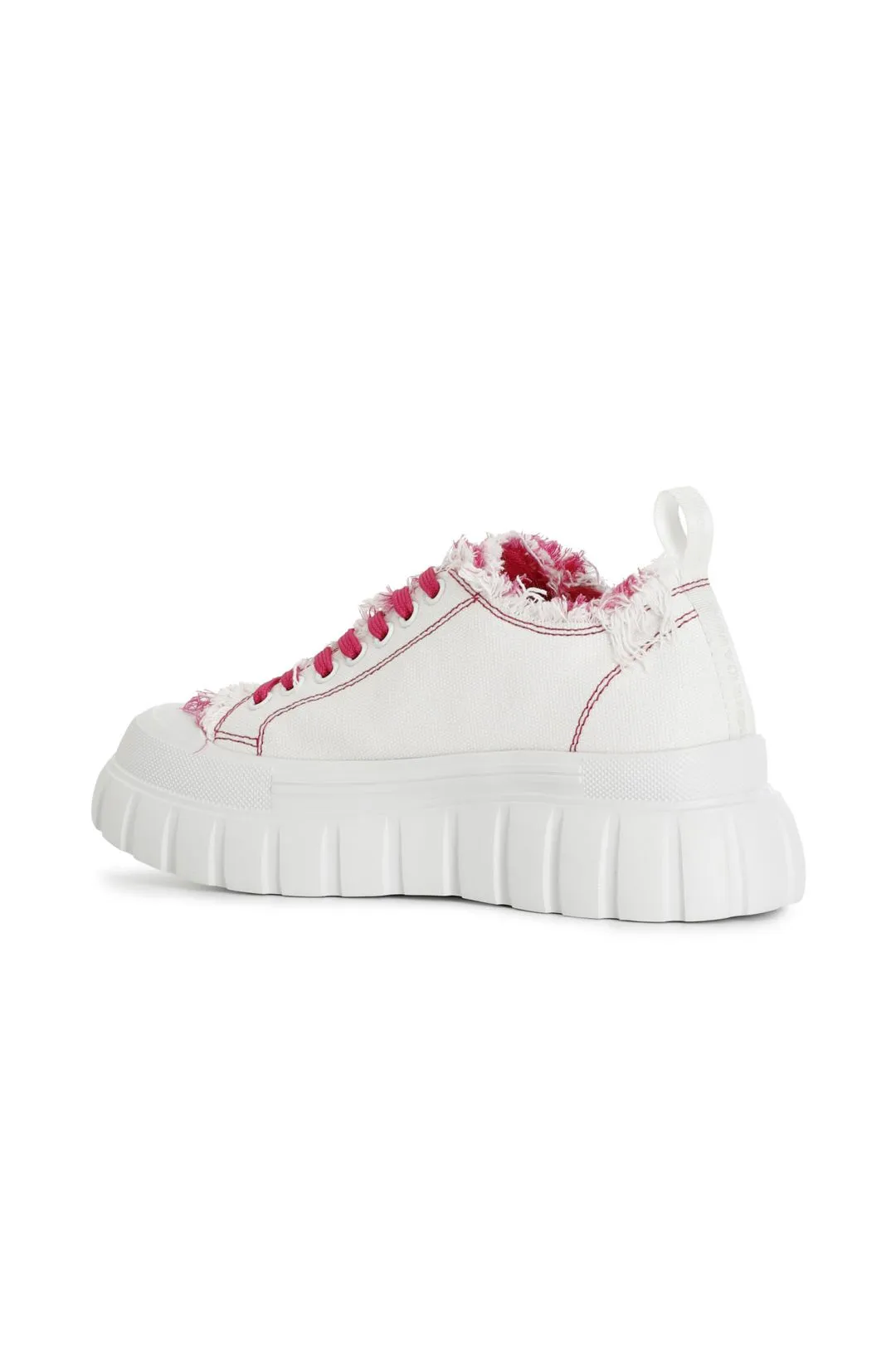 sneakers in tessuto sfrangiato e cuciture a contrasto bianco/fuxia