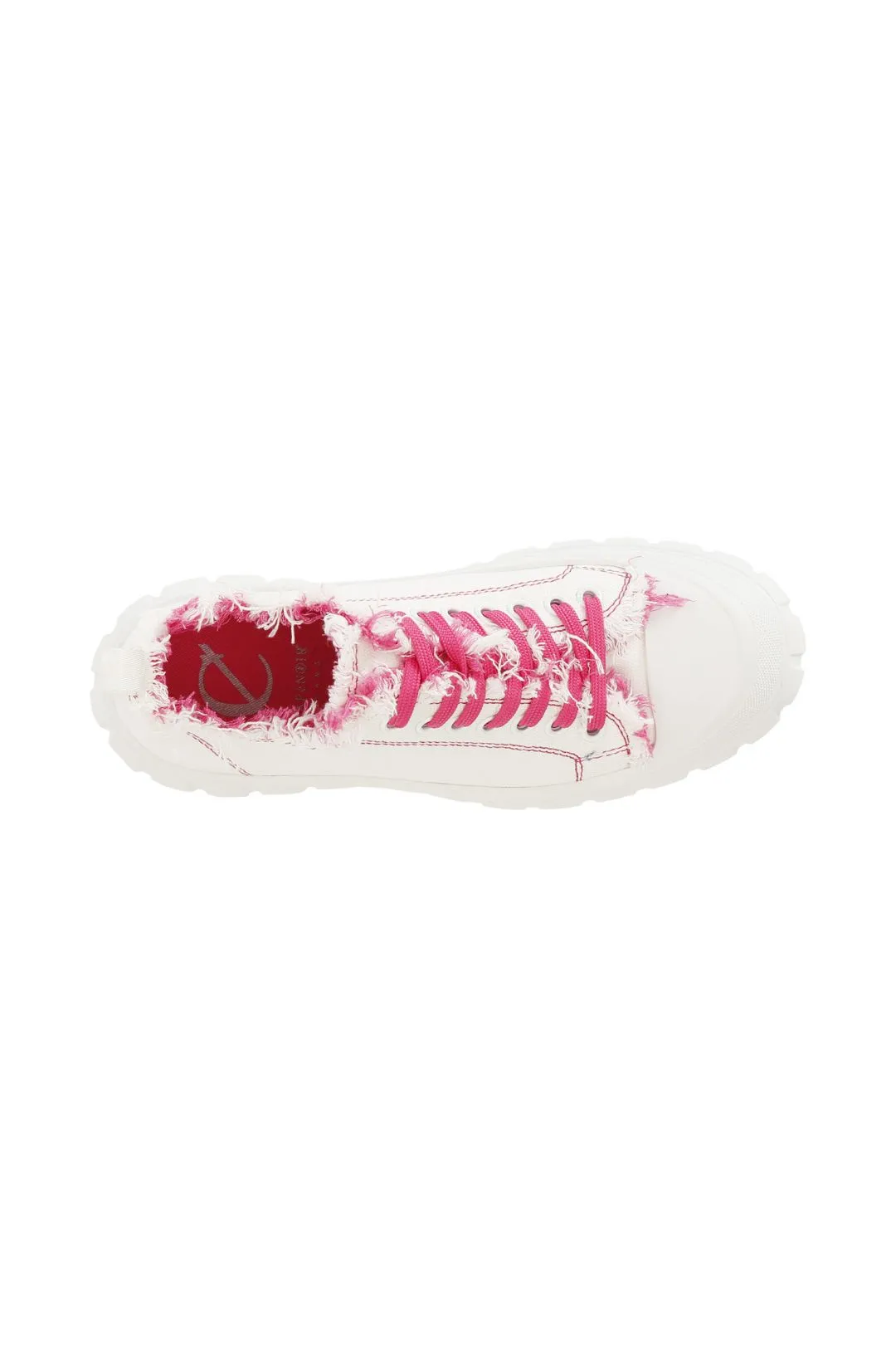 sneakers in tessuto sfrangiato e cuciture a contrasto bianco/fuxia