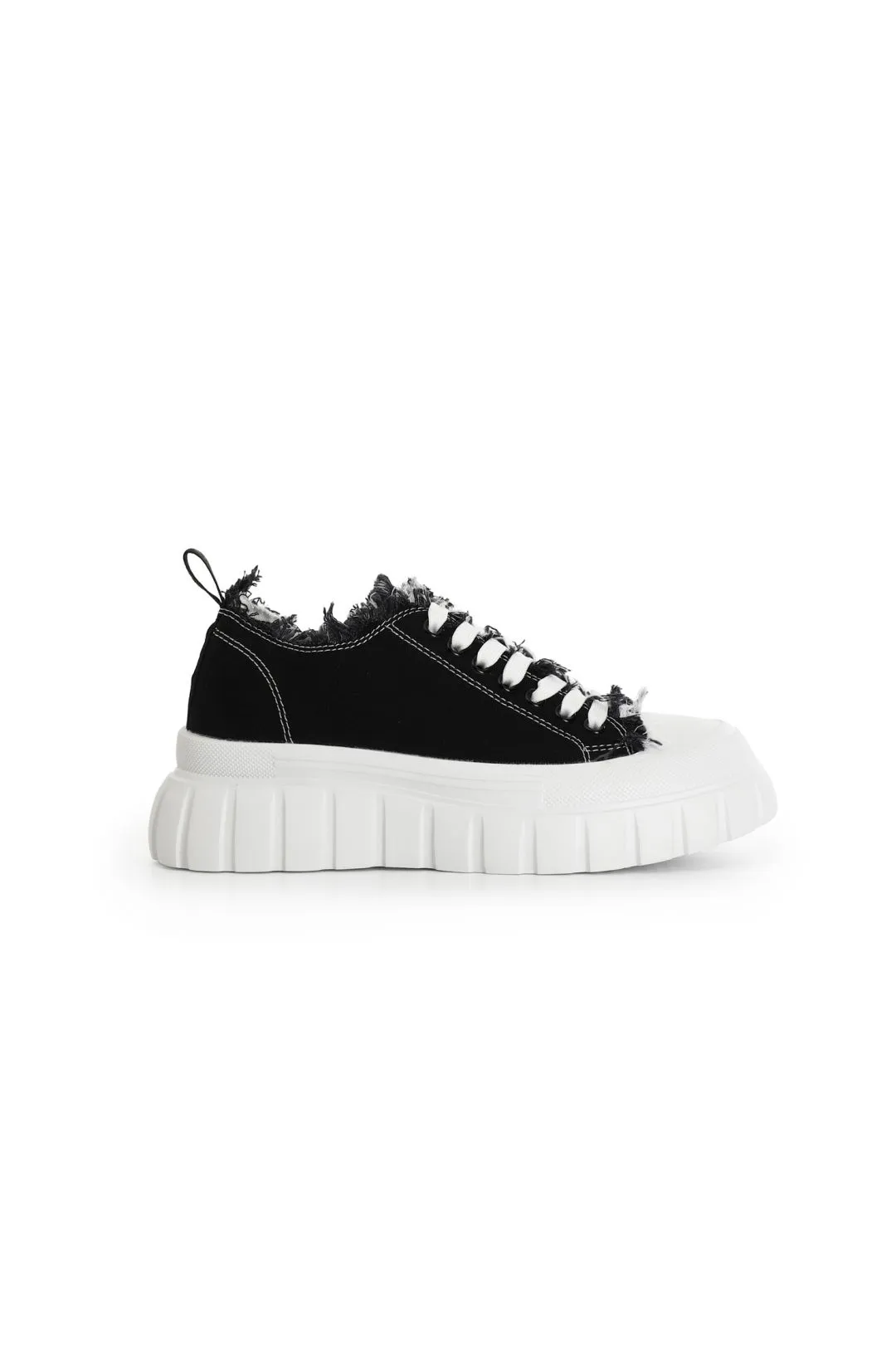 sneakers in tessuto sfrangiato e cuciture a contrasto nero/bianco