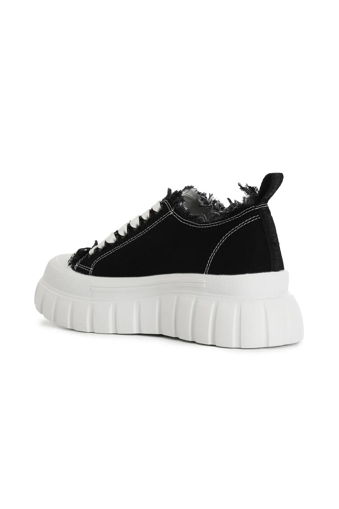 sneakers in tessuto sfrangiato e cuciture a contrasto nero/bianco