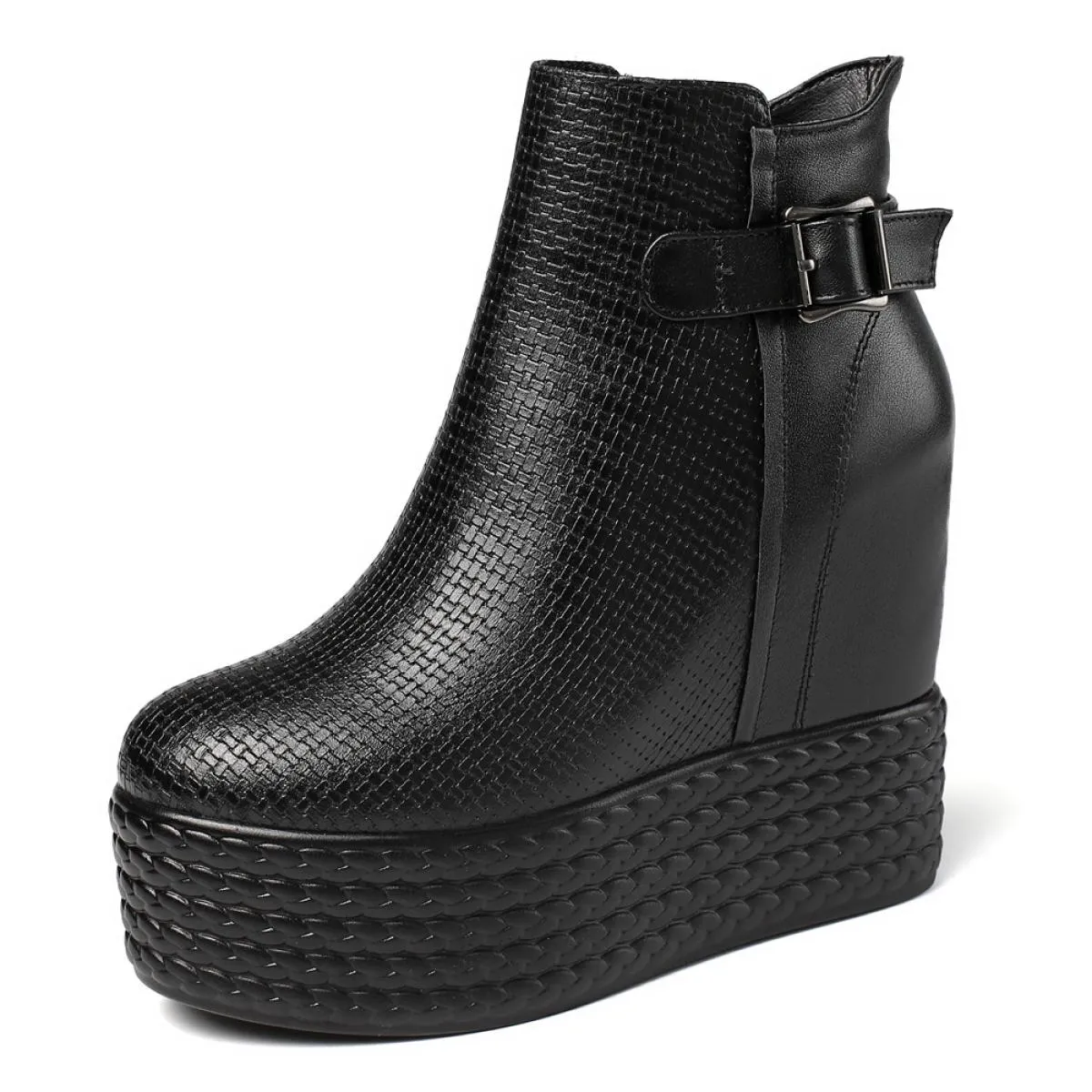 Stivaletti con zeppa semplici da donna con tacco alto spesso in vera pelle da donna eleganti Stivaletti con zeppa semplici dal d