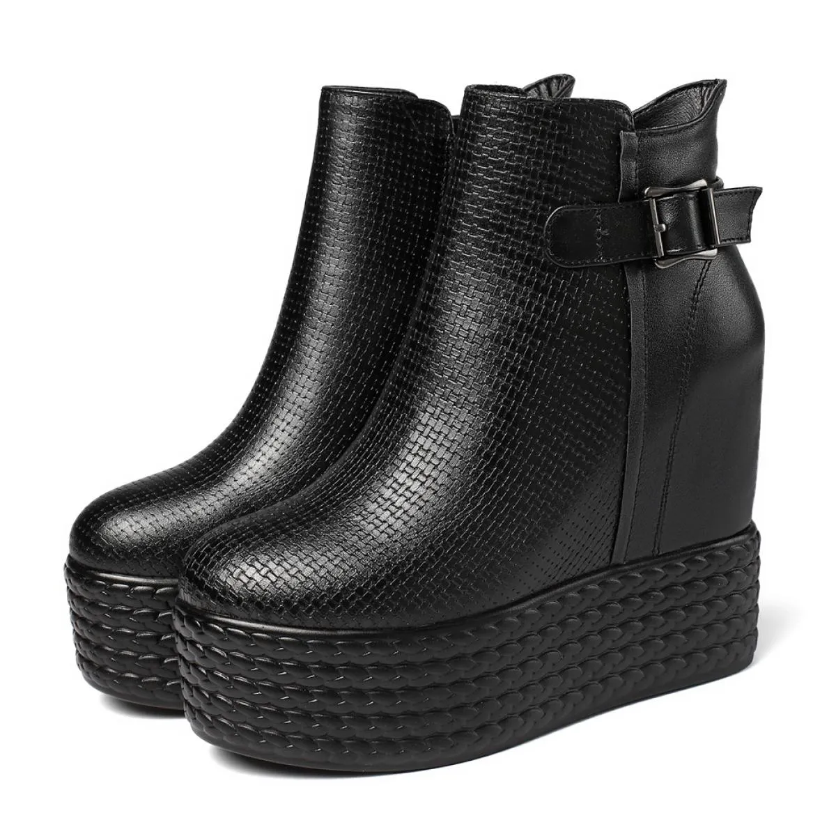 Stivaletti con zeppa semplici da donna con tacco alto spesso in vera pelle da donna eleganti Stivaletti con zeppa semplici dal d