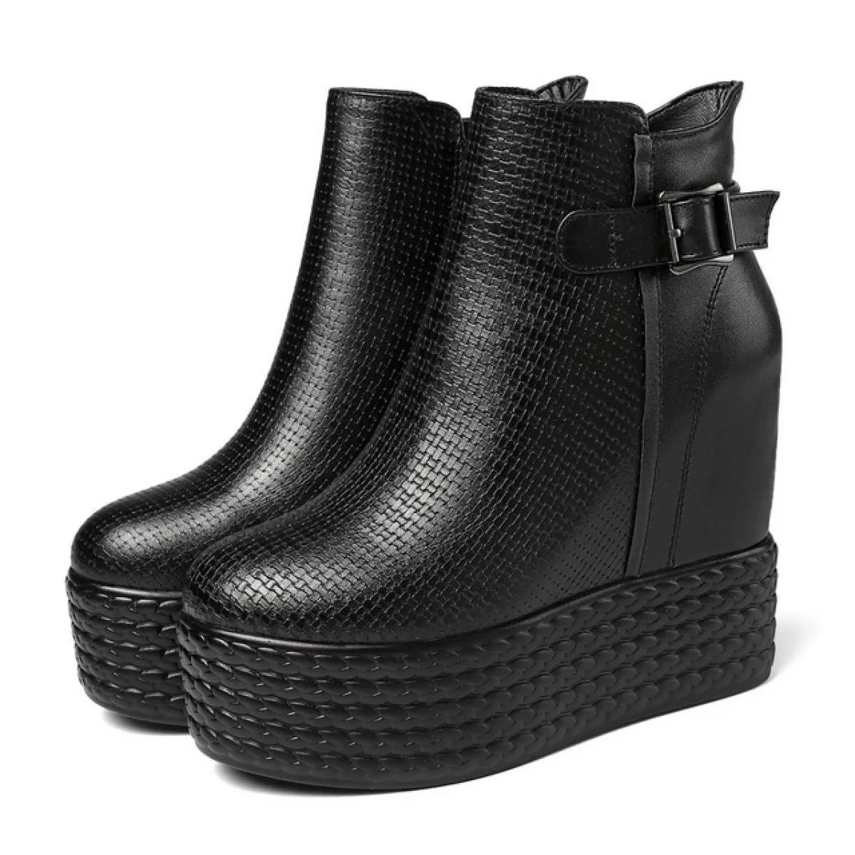 Stivaletti con zeppa semplici da donna con tacco alto spesso in vera pelle da donna eleganti Stivaletti con zeppa semplici dal d