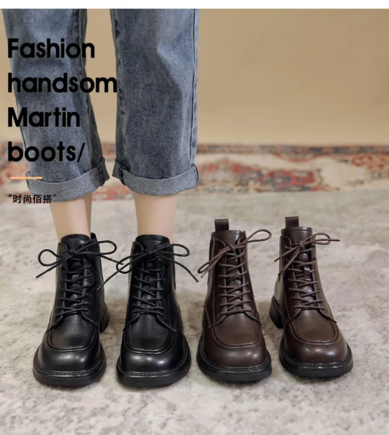 Stivaletti da donna 2022 New Autumn Winter Fashion British Style Pu Stivaletti da donna in pelle con plateau Scarpe con lacci da