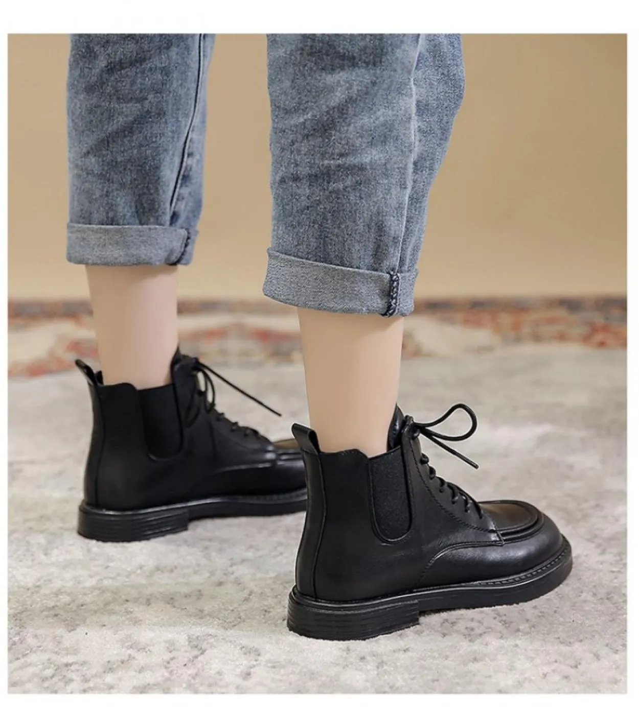 Stivaletti da donna 2022 New Autumn Winter Fashion British Style Pu Stivaletti da donna in pelle con plateau Scarpe con lacci da