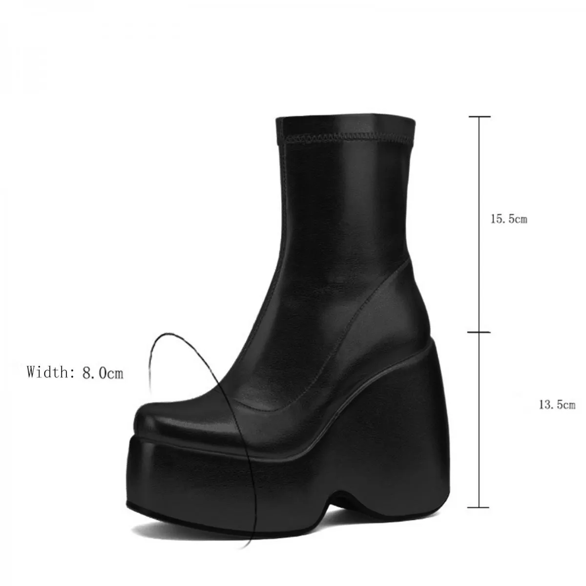 Stivaletti da donna con plateau grosso ed elegante gotico da 13 cm, stivaletti da donna, stivali a metà polpaccio con rialzo in