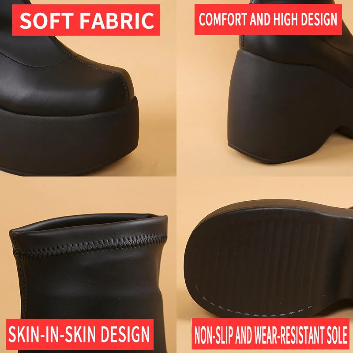 Stivaletti da donna con plateau grosso ed elegante gotico da 13 cm, stivaletti da donna, stivali a metà polpaccio con rialzo in