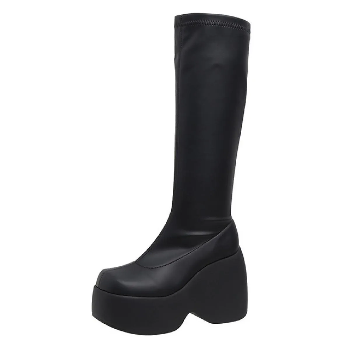 Stivaletti da donna con plateau grosso ed elegante gotico da 13 cm, stivaletti da donna, stivali a metà polpaccio con rialzo in
