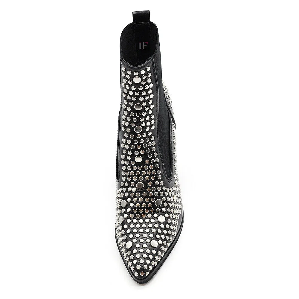 Stivaletti elasticizzati Donna A Punta Camperos Texani Borchie Tacco 15757