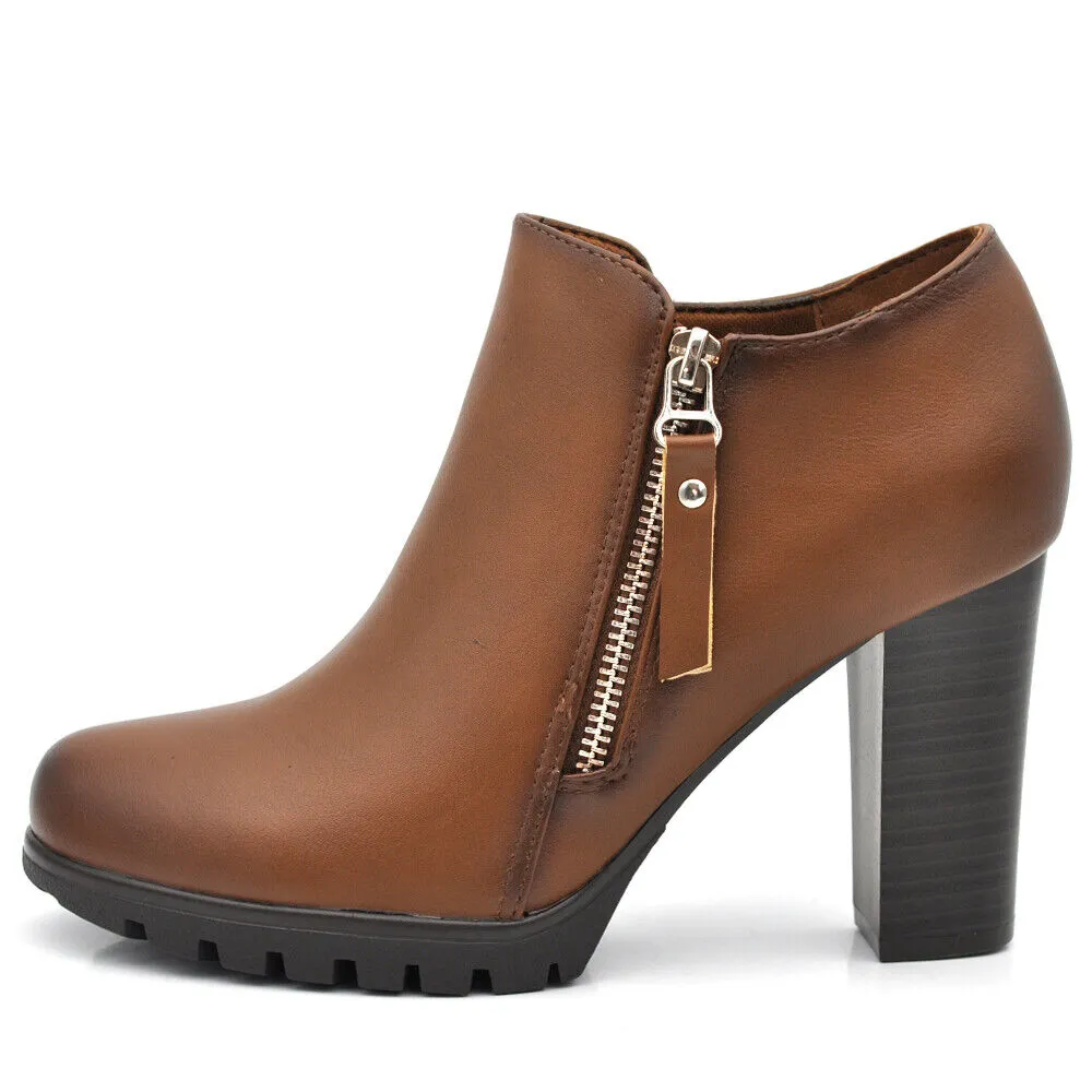 Stivaletti Scarponcini Scarpe Da Donna Francesine Tacco Vintage Zip CH2286