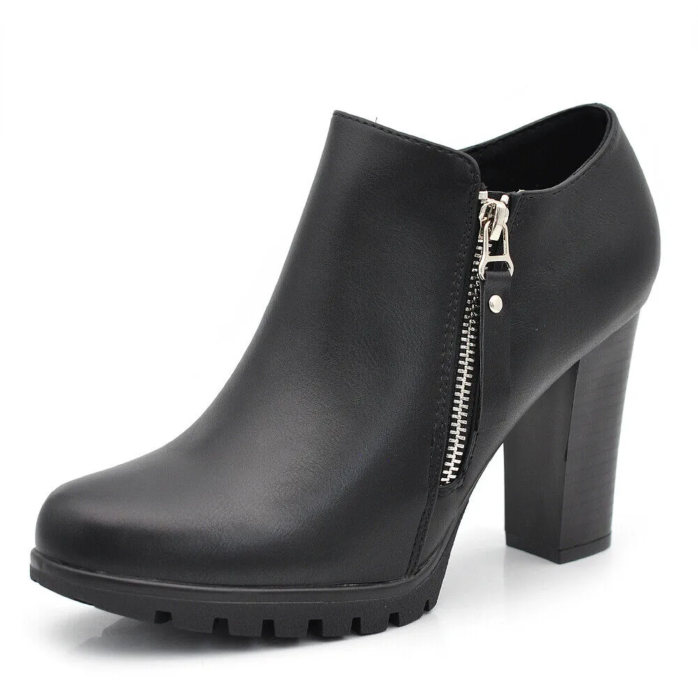 Stivaletti Scarponcini Scarpe Da Donna Francesine Tacco Vintage Zip CH2286