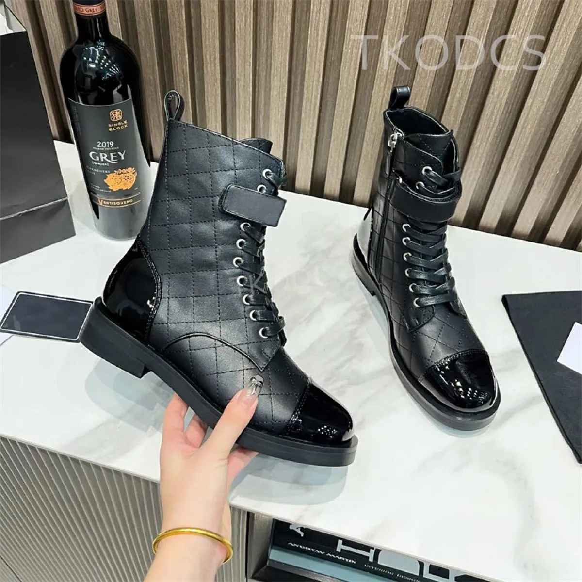 Stivali da moto da donna autunno inverno in pelle di vitello Stivaletti con zip con chiusura a strappo Stivaletti con cerniera i