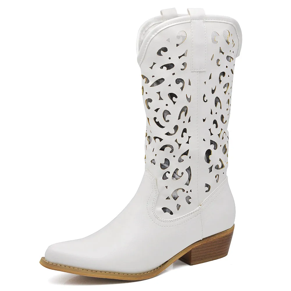 Stivali Donna Camperos Texani Traforati Etnici Stivaletti Biker cowboy G629