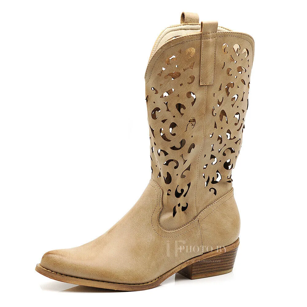 Stivali Donna Camperos Texani Traforati Etnici Stivaletti Biker cowboy G629