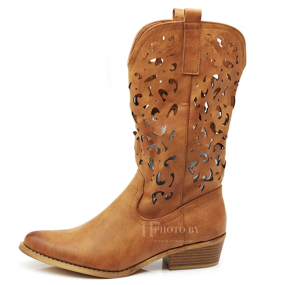 Stivali Donna Camperos Texani Traforati Etnici Stivaletti Biker cowboy G629