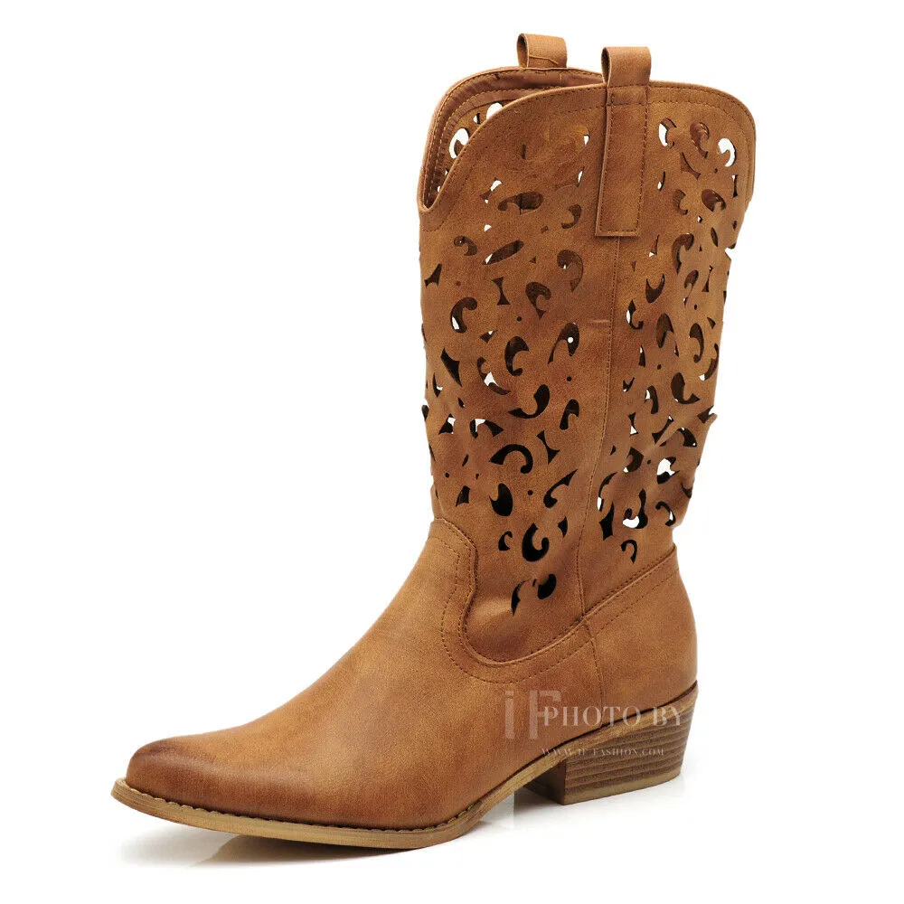 Stivali Donna Camperos Texani Traforati Etnici Stivaletti Biker cowboy G629