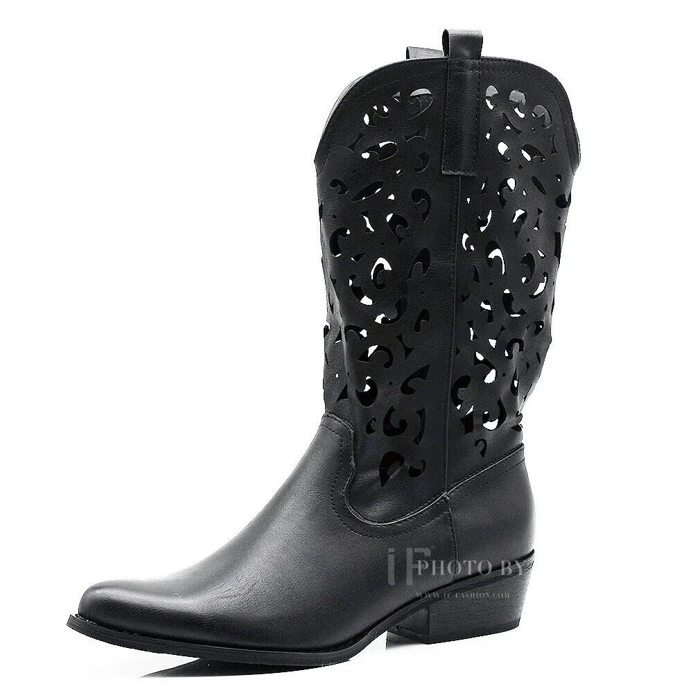 Stivali Donna Camperos Texani Traforati Etnici Stivaletti Biker cowboy G629
