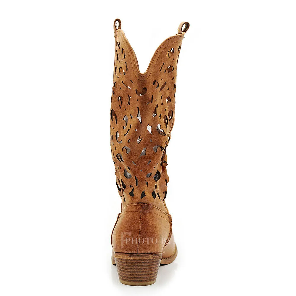 Stivali Donna Camperos Texani Traforati Etnici Stivaletti Biker cowboy G629