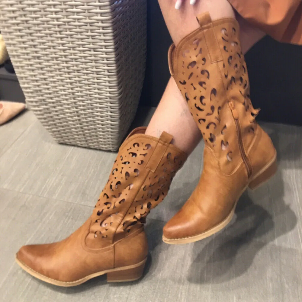 Stivali Donna Camperos Texani Traforati Etnici Stivaletti Biker cowboy G629