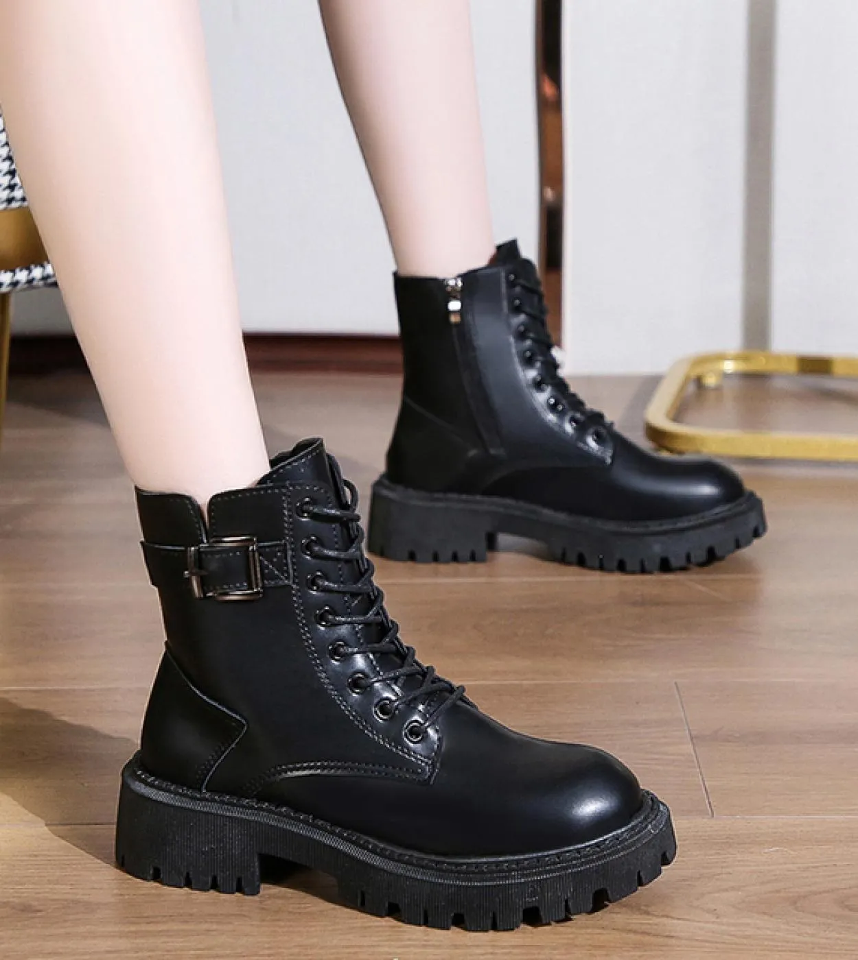 Stivali in pelle da donna Stivaletti con tacco Scarpe da donna in gomma da donna Stivaletti da donna Piattaforme con cerniera Sc