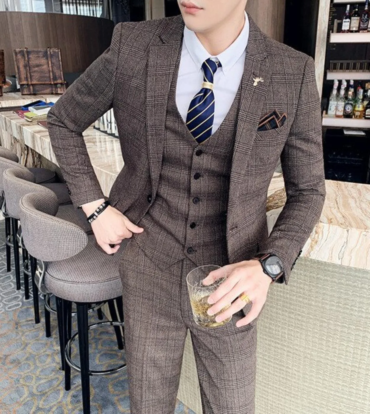 Taglia S7xl giacca  gilet  pantaloni Tre pezzi da uomo formale da lavoro scozzese Abito da sposo Abito da sposa scozzese a r