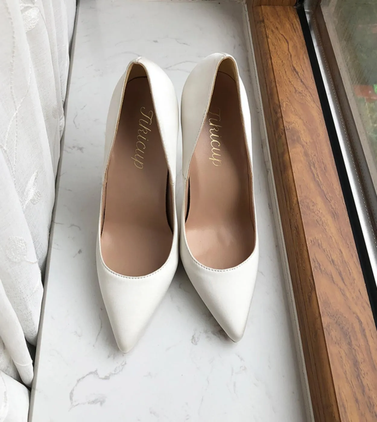 Tikicup Donna Punta a punta in raso bianco 8cm 10cm 12cm Tacco alto Abito da sposa Scarpe Eleganti da donna Slip On Décolleté a
