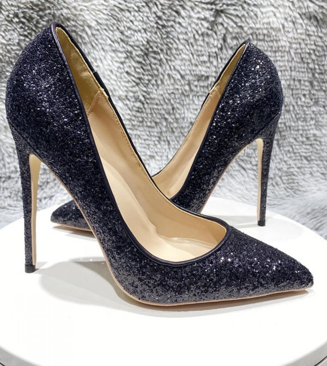 Tikicup Nero Paillettes Donne Lucido Punta A Punta Scarpe Tacco Alto Per Il Vestito Da Partito Delle Signore Slip On Pompe A Spi