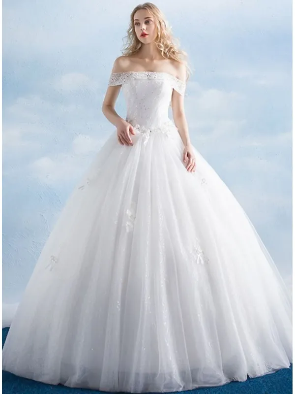 Vestito da Sposa A-line di Tulle morbido con scollo a barca economico