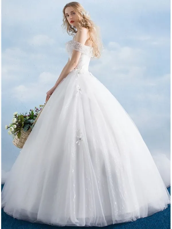 Vestito da Sposa A-line di Tulle morbido con scollo a barca economico