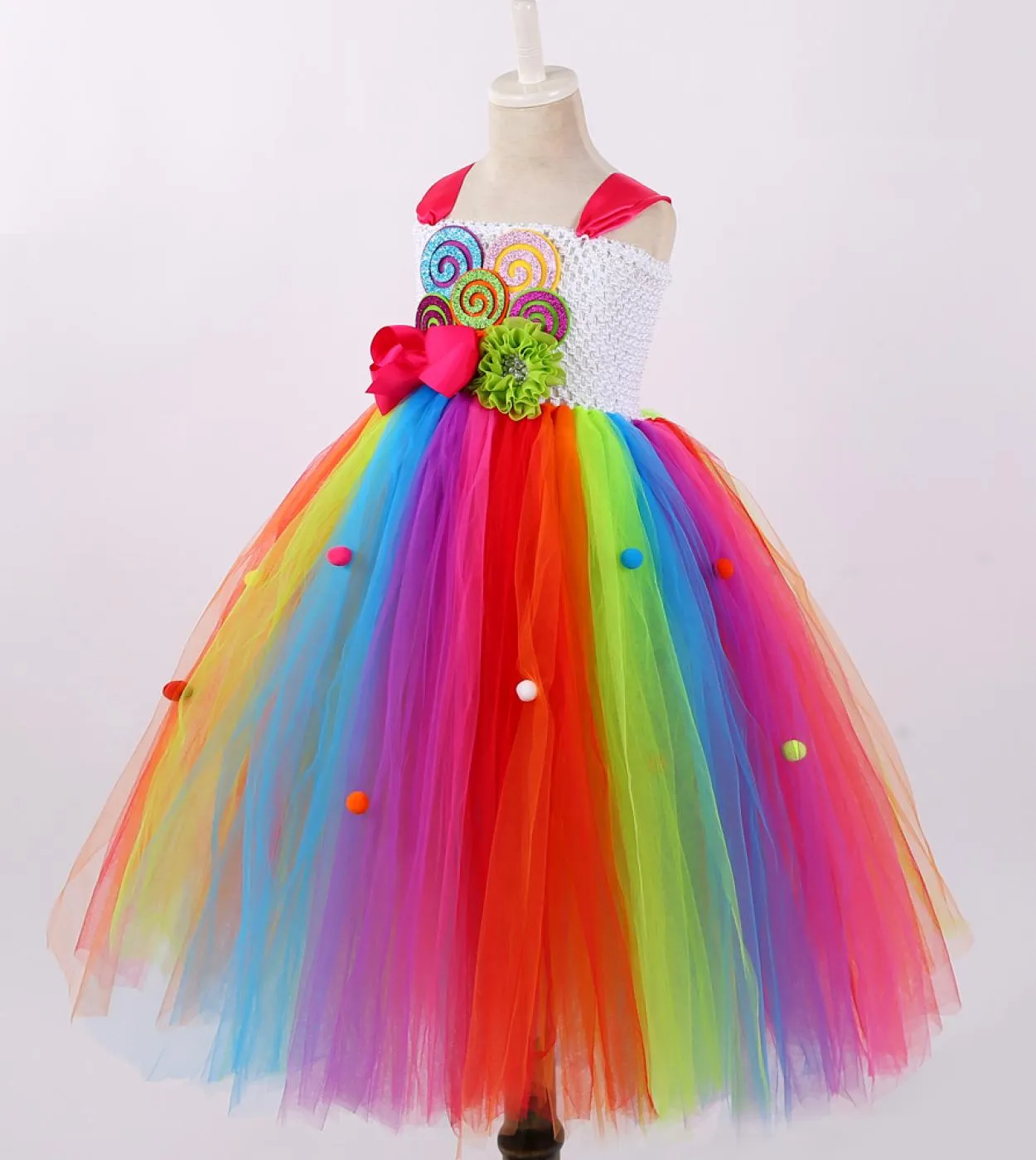 Vestito da tutu di caramelle arcobaleno per ragazze Costume da lecca-lecca per bambini con fiocco Abiti da principessa per ragaz