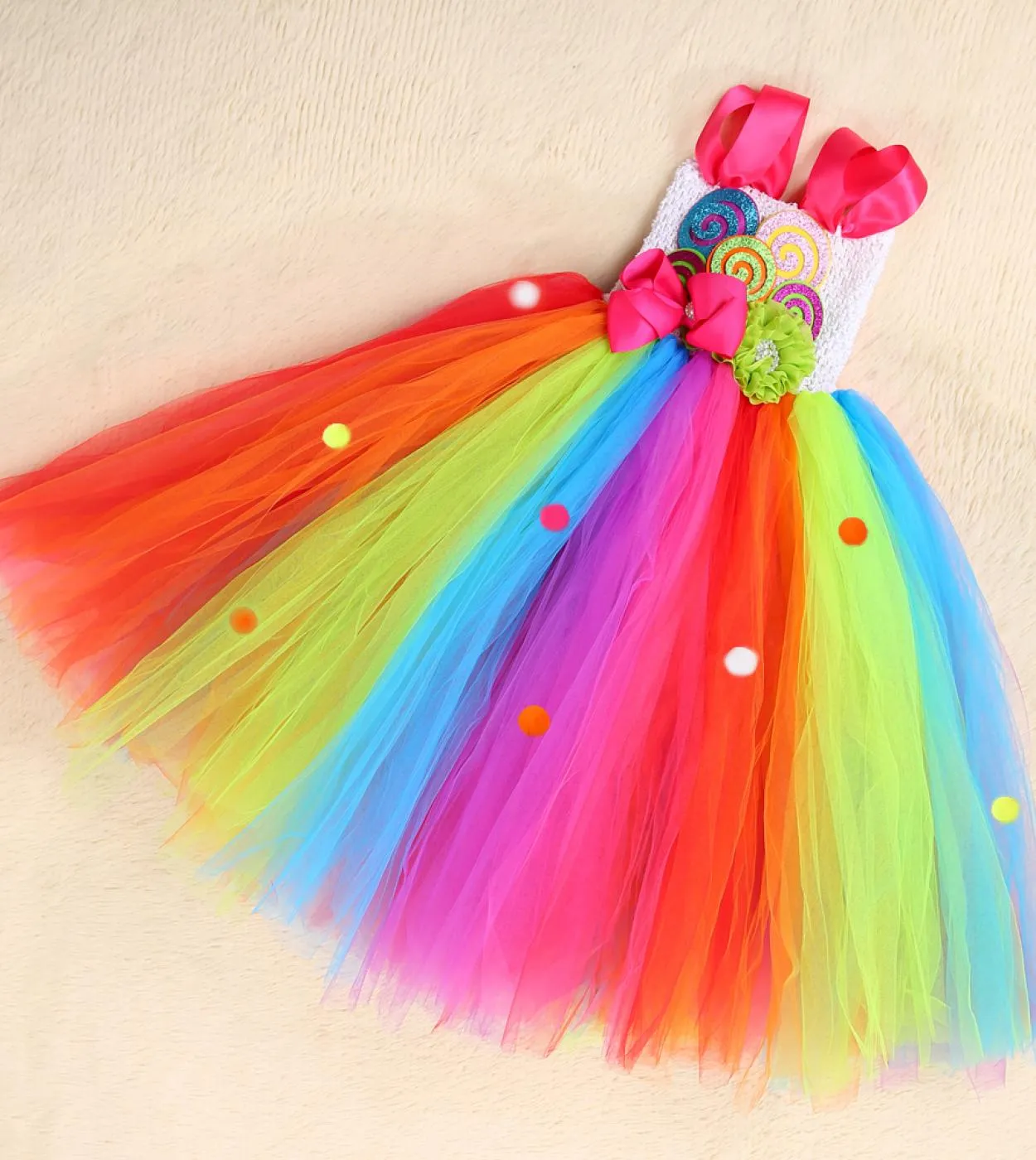 Vestito da tutu di caramelle arcobaleno per ragazze Costume da lecca-lecca per bambini con fiocco Abiti da principessa per ragaz