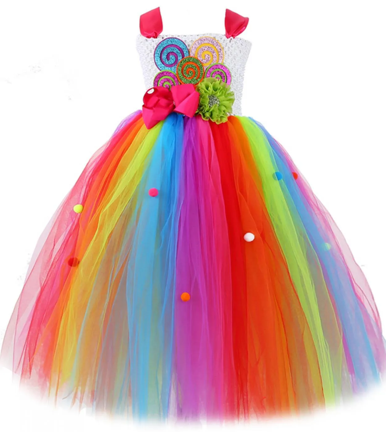 Vestito da tutu di caramelle arcobaleno per ragazze Costume da lecca-lecca per bambini con fiocco Abiti da principessa per ragaz