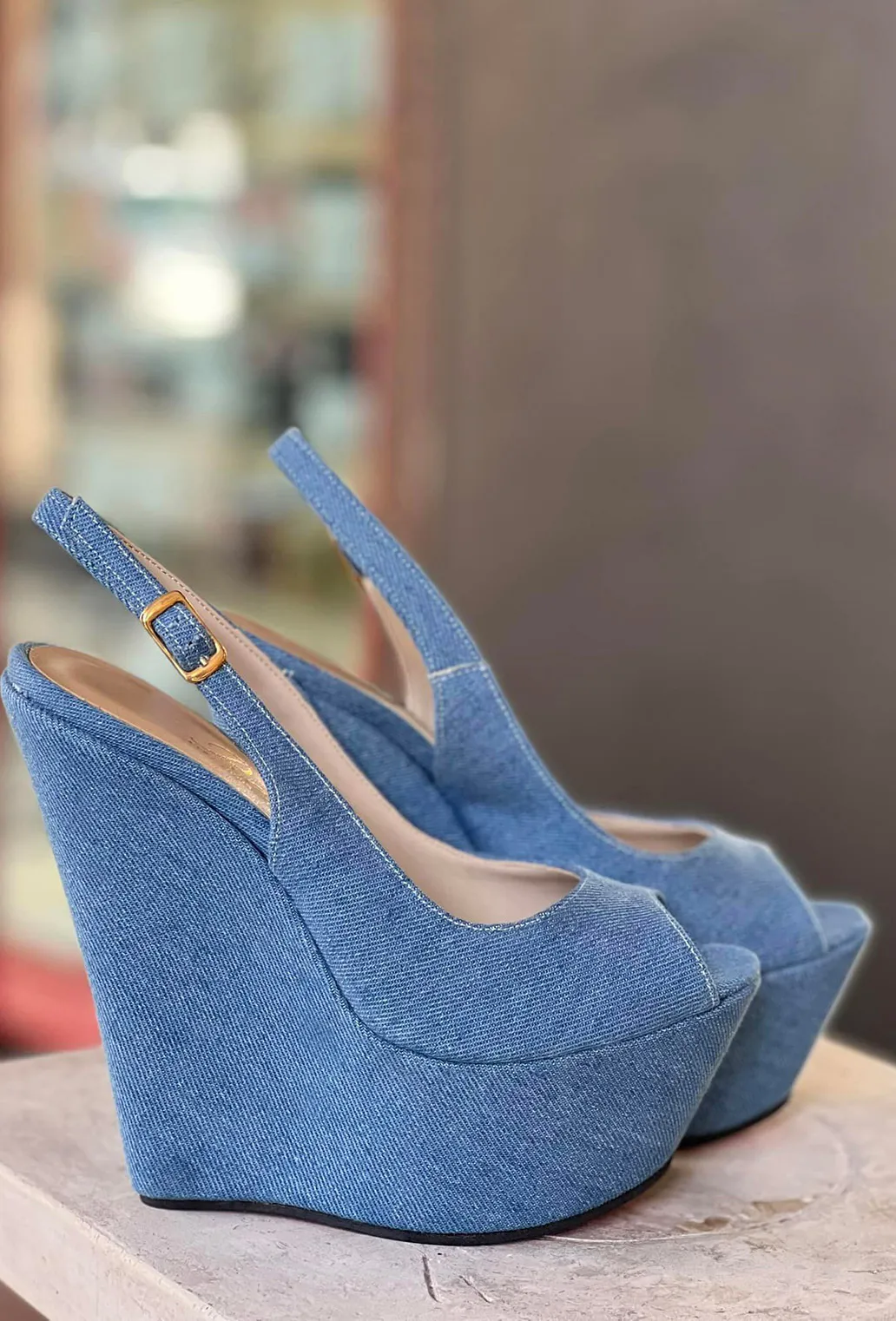 Zeppa tessuto azzurro